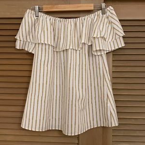 Halston off-shoulder beige/white stripe top
